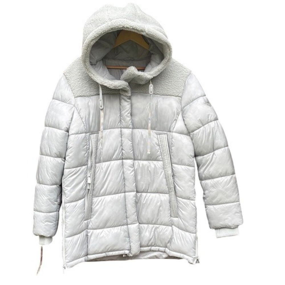Modern Supply by Sanctuary Women's Large Light Gray Hooded Puffer Jacket NEW